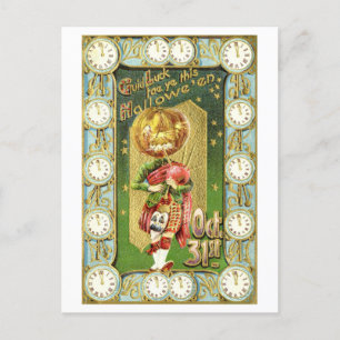 Vintage Halloween-Uhr mit Dudelsack Postkarte
