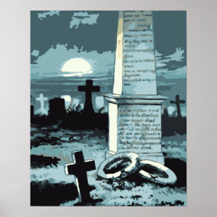 Vintage Halloween, unheimlicher Friedhof mit Gräbe Poster