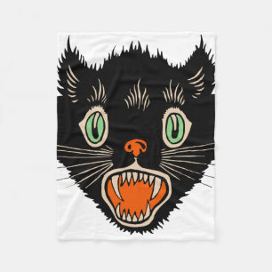 Vintage Halloween verängstigter schwarzer Kater Fleecedecke