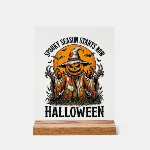 Vintage-Halloween-Vogelscheuche-Kürbis-Hexe-Shirt_ Acrylschild