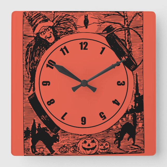 Vintage Halloween Wall Clock Quadratische Wanduhr (Vorderseite)