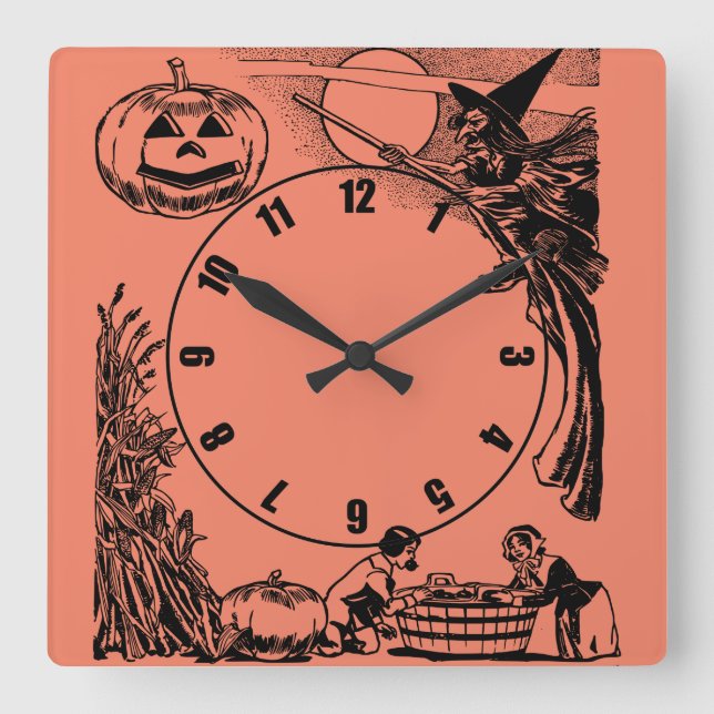 Vintage Halloween-Wall-Uhr Quadratische Wanduhr (Vorderseite)