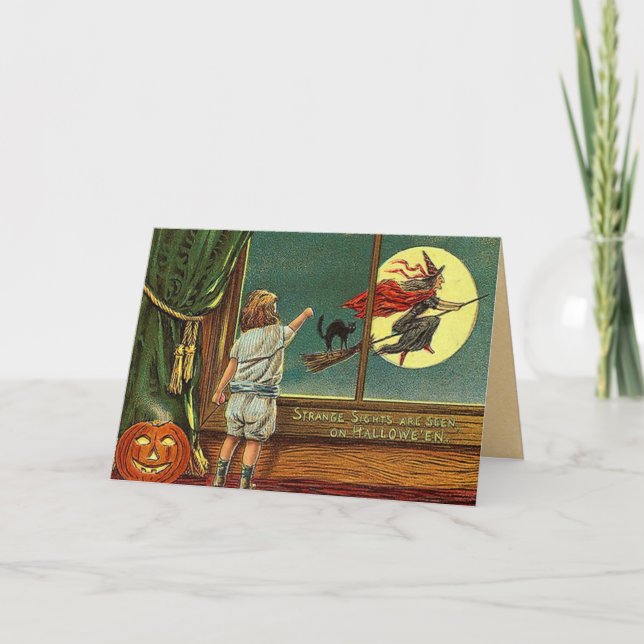 Vintage Halloween Witch Card Karte (Vorderseite)