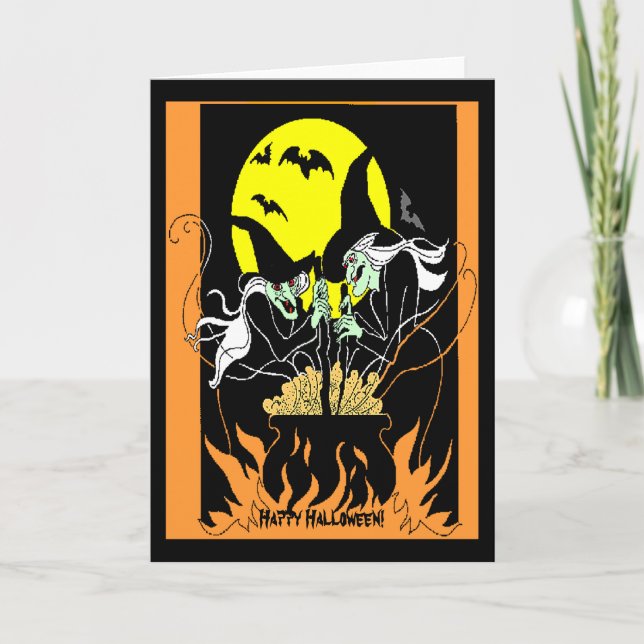 Vintage Halloween Witches Cauldron Card Karte (Vorderseite)
