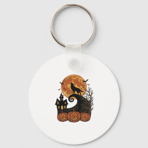 Vintage-Halloween-Wolf-Mond-Kürbis-Shirt-Design_1 Schlüsselanhänger