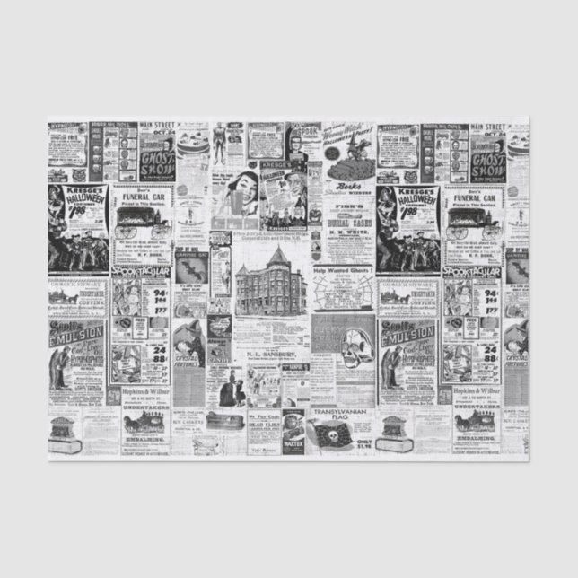 Vintage Halloween-Zeitungsanzeigen Seidenpapier (Vorderseite)