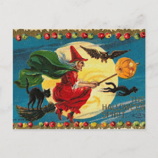 Vintage Halloweenwitch Postkarte