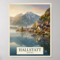 Vintage Hallstatt Österreich Reiseplakat | Alpin V