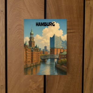 Vintage Hamburg Deutschland Hafenstadt Illustratio Postkarte