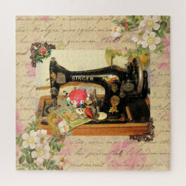 Vintage Hand Crank Sewing Machine & Notions
