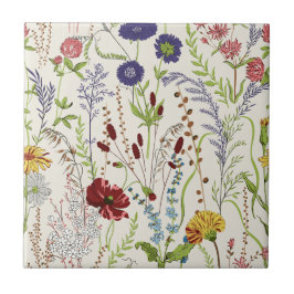 Vintage Hand-Drawn Meadow Wildflower Fliese