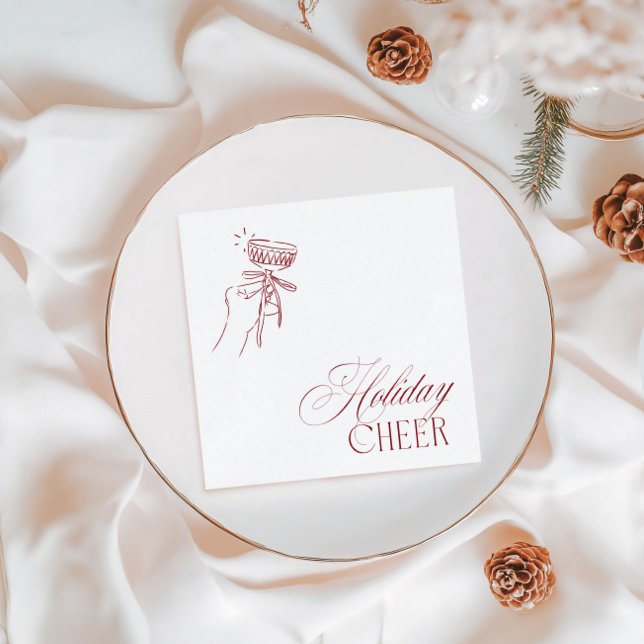 Vintage Hand Drawn Red Christmas Holiday Party Serviette (Vintage Hand Drawn Red Christmas Holiday Party Napkins)