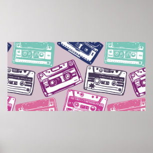 vintage hand-drawn seamless pattern with old audio poster