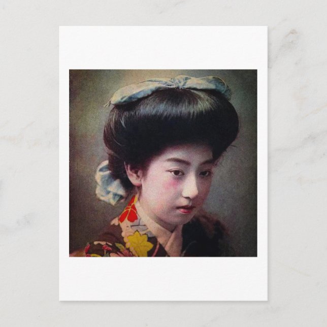 Vintage Hand farbige japanische Geisha Old Japan Postkarte (Vorderseite)