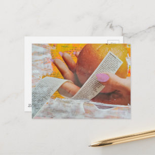 Vintage Hand hält Orange Lange Zutatenliste Postkarte