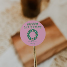Vintage Hand Painted pink Green Christmas Wreath Runder Aufkleber