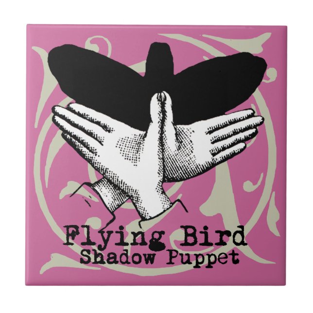 Vintage Hand Schatten Puppe Vogel Fliese (Vorderseite)