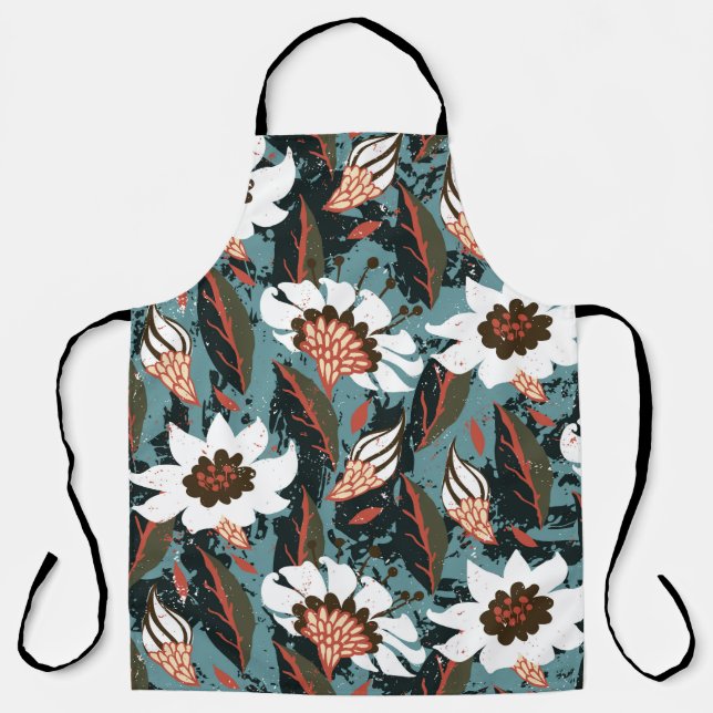 Vintage, handbemalte Blumenmuster mit Blume auf Schürze (Vorderseite)