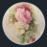 Vintage handbemalte Rose Keramikknauf<br><div class="desc">Lümes Bouquet mit pastellrosa und weißen englischen Rose aus Viktorianischer Lithographie mit handwerklich cremefarbenem Hintergrund.</div>