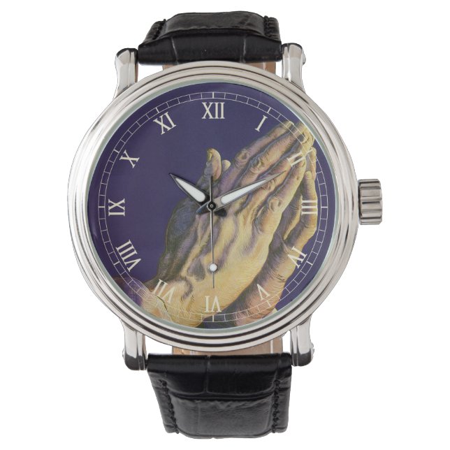 Vintage Hände Gebet mit Stern von Bethlehem Armbanduhr (Vorderseite)