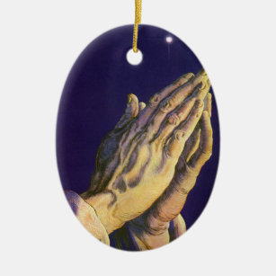 Vintage Hände Gebet mit Stern von Bethlehem Keramik Ornament