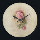 Vintage handgemalte Art-Rosen Große Wanduhr<br><div class="desc">Schöne Vintage Rosen,  die auf einem weichen neutralen Hintergrund blühen.</div>
