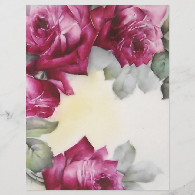 Vintage handgestrichene Rose Blumenhandkunstpapier (Vorderseite)