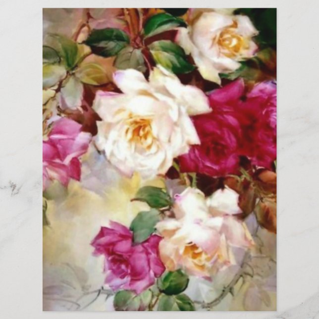 Vintage handgestrichene Rose Blumenhandkunstpapier (Vorderseite)