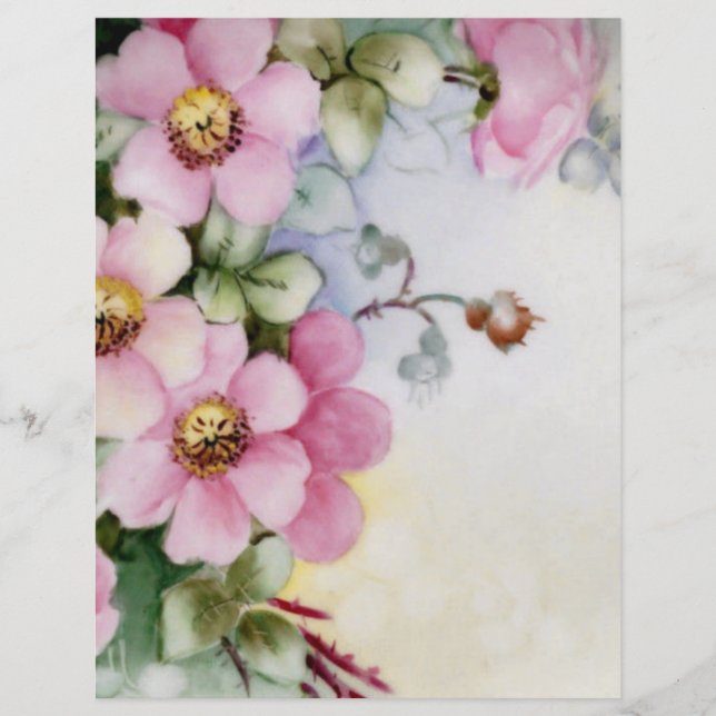 Vintage handgestrichene Rose Blumenhandkunstpapier (Vorderseite)