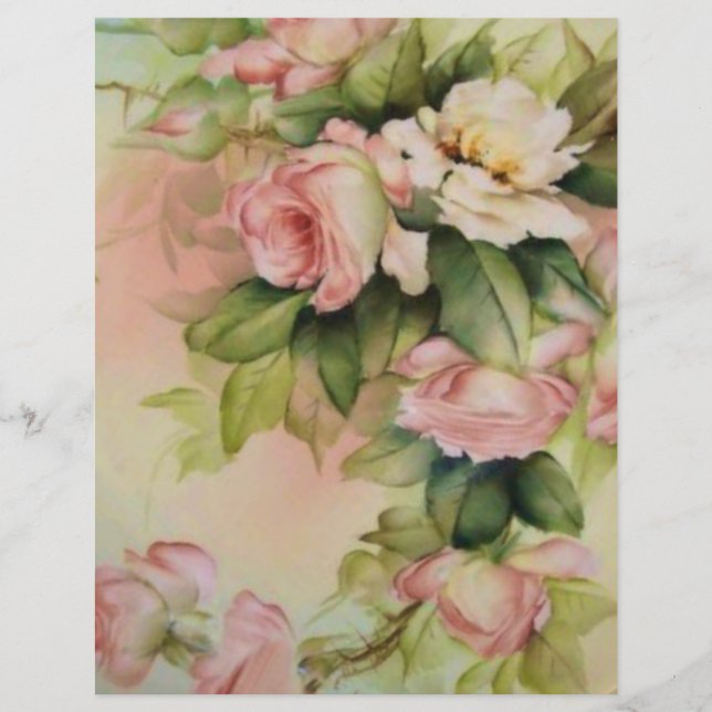 Vintage handgestrichene Rose Blumenhandkunstpapier (Vorderseite)