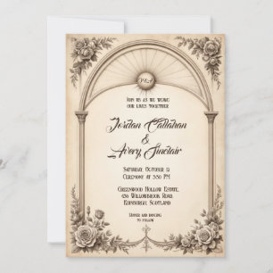 Vintage handGezeichnet Rose Einladung zur Hochzeit