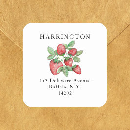 Vintage handGezeichnet Rote Erdbeere-Rücksendeadre Quadratischer Aufkleber