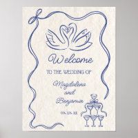 Vintage handgezeichnete navyblaue Schwäne Hochzeit