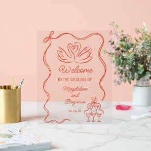 Vintage handgezeichnete Orangenschwäne Hochzeitswi Acrylschild