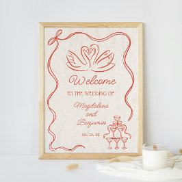 Vintage handgezeichnete Orangenschwäne Hochzeitswi Poster