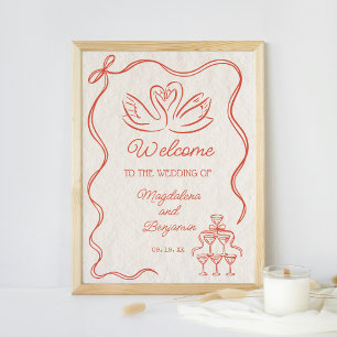 Vintage handgezeichnete Orangenschwäne Hochzeitswi Poster