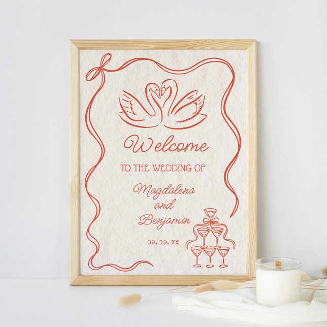 Vintage handgezeichnete Orangenschwäne Hochzeitswi Poster (Von Creator hochgeladen)