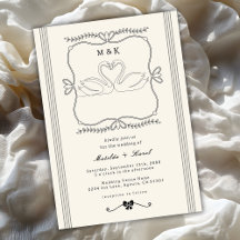 Vintage Handgezeichnete Schwäne Streifen Monogramm