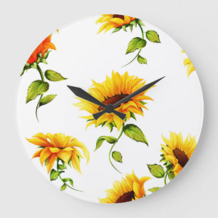 Vintage handgezeichnete Sonnenblume Aquarell Große Wanduhr