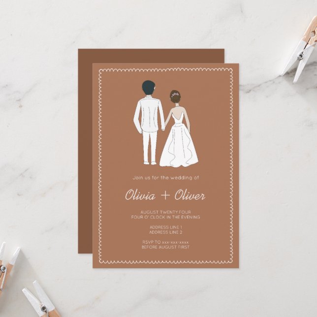 Vintage handgezeichnete Terrakotta-Hochzeit Einladung (Vorderseite/Rückseite Beispiel)