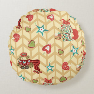 Vintage, handgezeichnete Weihnachtsmustertafel Rundes Kissen