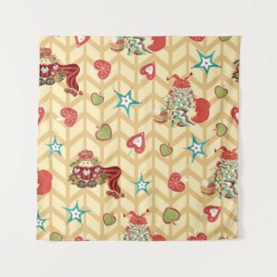 Vintage, handgezeichnete Weihnachtsmustertafel Wandteppich