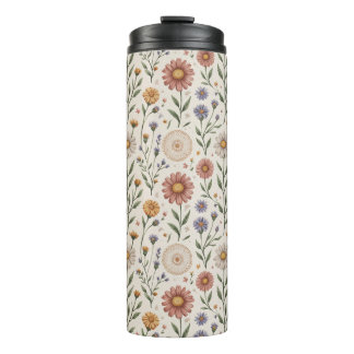 Vintage handgezeichnete Wildblumen-Patchwork-Nahtl Thermosbecher
