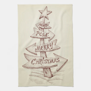 Vintage handgezeichnetes Nordpol-Schild Weihnachte Geschirrtuch