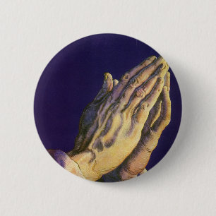 Vintage Hands Praying with Star of Bethlehem Button