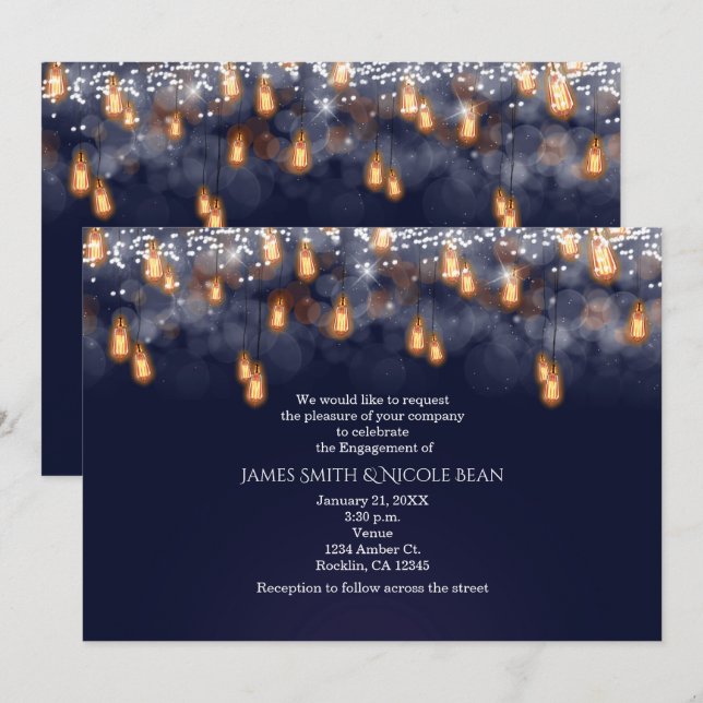 Vintage Hanging Light Bulbs Engagement Party Einladung (Vorne/Hinten)