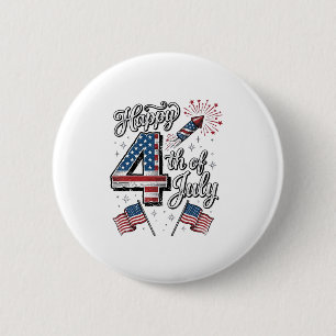 Vintage Happy 4. Juli Patrioten-Feuerwerk-Shirt Button