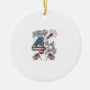 Vintage Happy 4. Juli Patrioten-Feuerwerk-Shirt Keramik Ornament