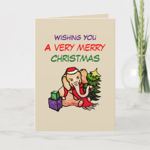 Vintage Happy Cute Cartoon Weihnachtselefant Feiertagskarte