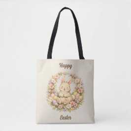 Vintage Happy Easter Bunny Floral Wreath Tasche